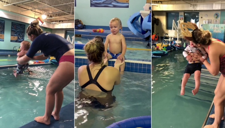 Water Baby Learns to Swim at Just a Few Months Old